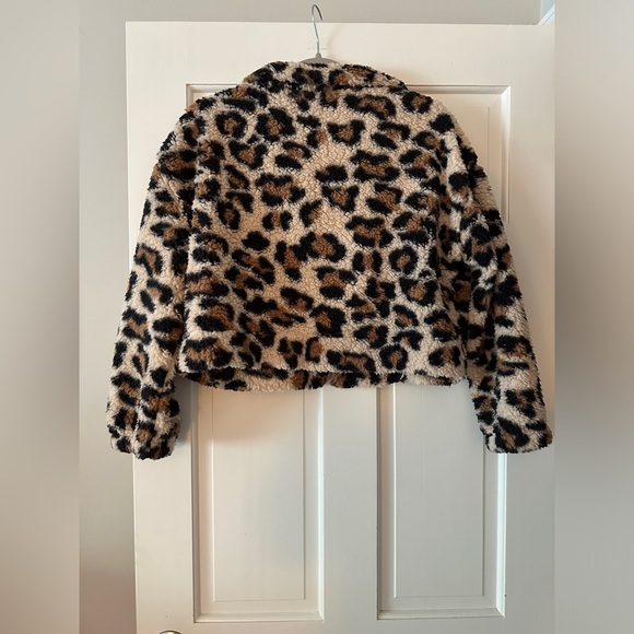 Love + Joy by FCT Leopard Print Sherpa Zip Up Long Sleeve Jacket - Picture 2 of 5